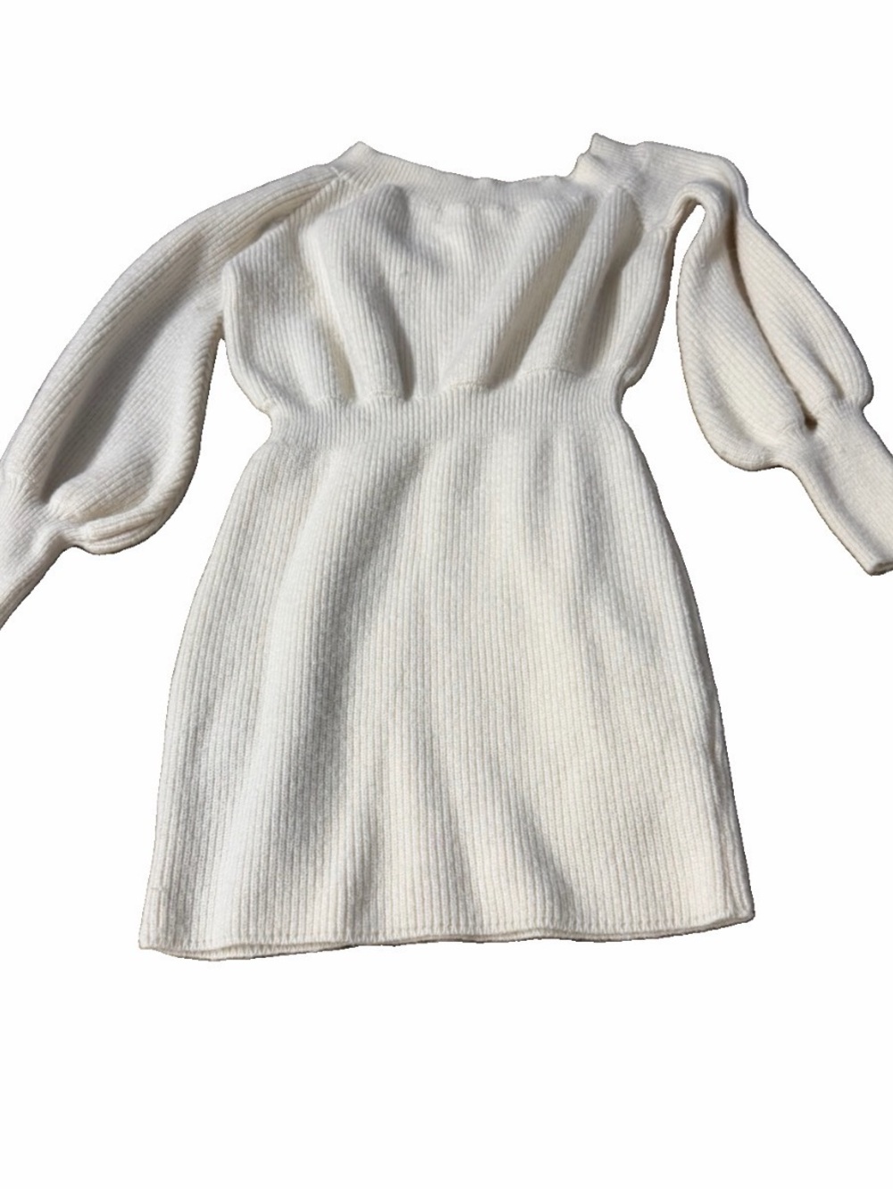 Line&Dot size M White Puff-Sleeve Knit Sweater Dress